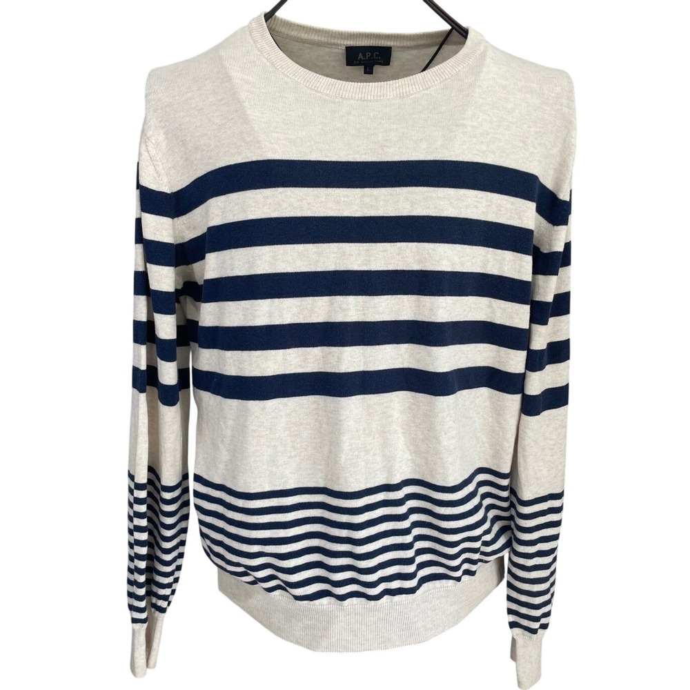 APC Mens Striped Crewneck Sweater Pullover 100% Cotton Italy LG. Nautical A.P.C.